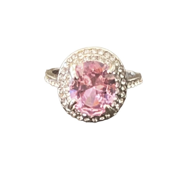 Source Unknown Jewelry - Pink Crystal Silver Cocktail Ring